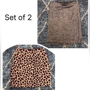 Ann Taylor set- one skirt with a back ruffle hem & second skirt animal print